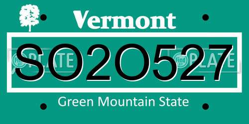 SO2O527 Vermont License Plate