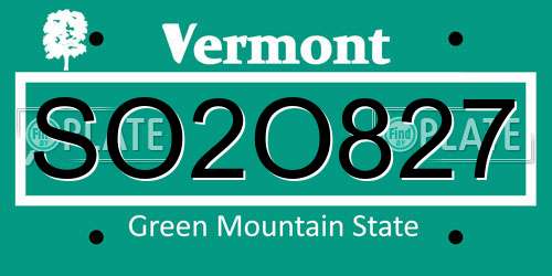 SO2O827 Vermont License Plate