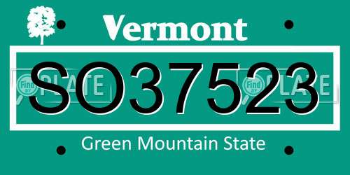 SO37523 Vermont License Plate