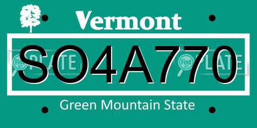 SO4A770 Vermont License Plate