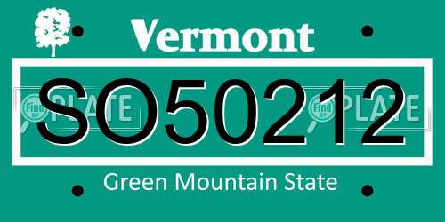 SO50212 Vermont License Plate