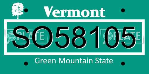 SO58105 Vermont License Plate