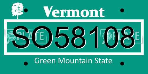 SO58108 Vermont License Plate