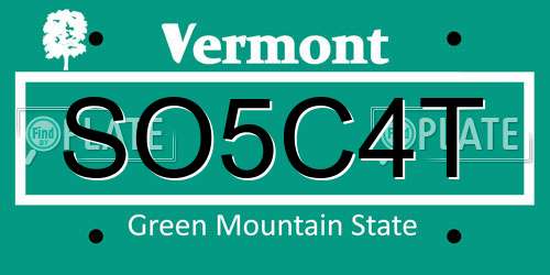 SO5C4T Vermont License Plate