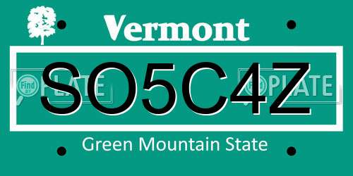 SO5C4Z Vermont License Plate