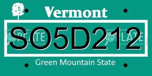 SO5D212 Vermont License Plate