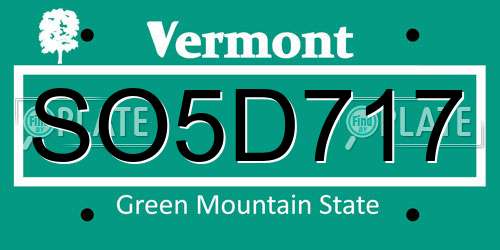 SO5D717 Vermont License Plate