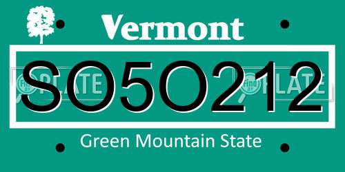 SO5O212 Vermont License Plate