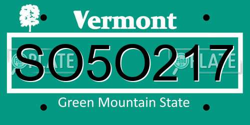 SO5O217 Vermont License Plate