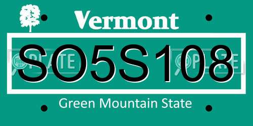 SO5S108 Vermont License Plate