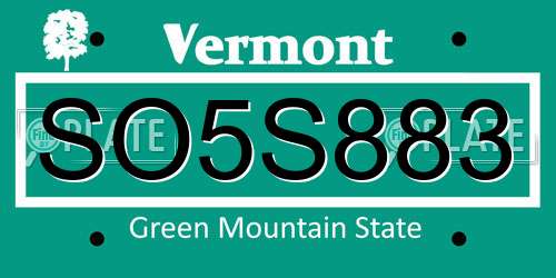 SO5S883 Vermont License Plate