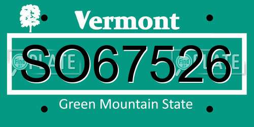 SO67526 Vermont License Plate