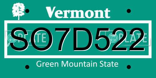 SO7D522 Vermont License Plate
