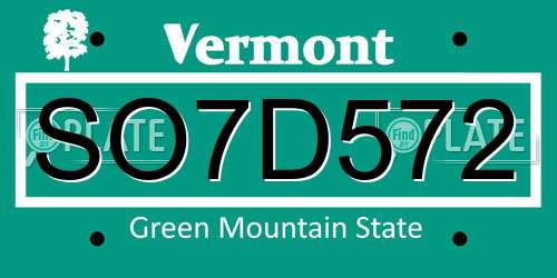 SO7D572 Vermont License Plate