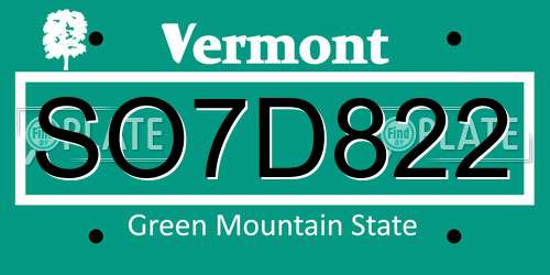 SO7D822 Vermont License Plate