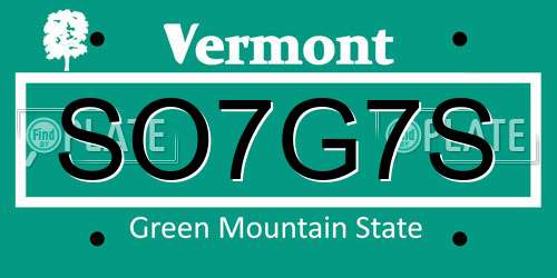 SO7G7S Vermont License Plate