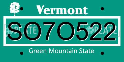 SO7O522 Vermont License Plate