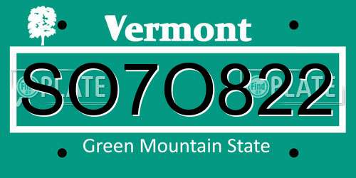 SO7O822 Vermont License Plate