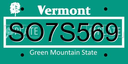 SO7S569 Vermont License Plate