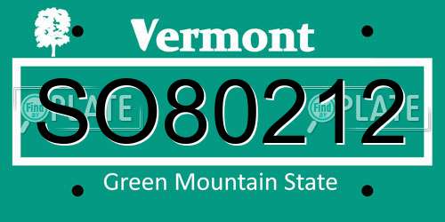 SO80212 Vermont License Plate