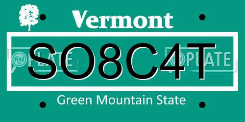 SO8C4T Vermont License Plate