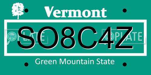 SO8C4Z Vermont License Plate