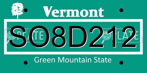 SO8D212 Vermont License Plate