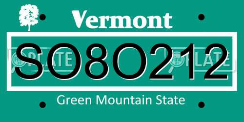 SO8O212 Vermont License Plate
