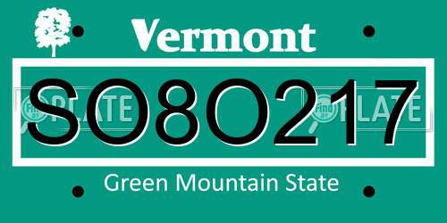 SO8O217 Vermont License Plate