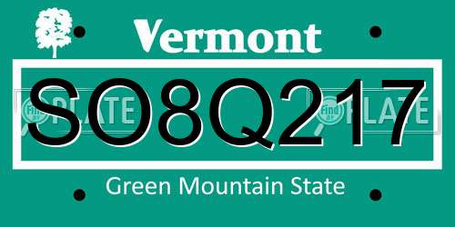 SO8Q217 Vermont License Plate