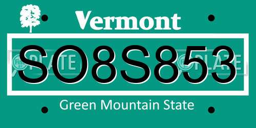 SO8S853 Vermont License Plate