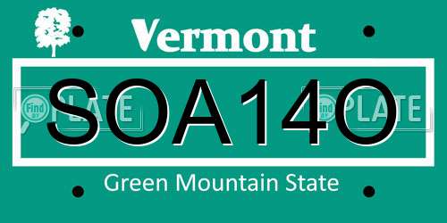 SOA14O Vermont License Plate