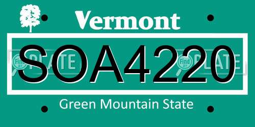 SOA4220 Vermont License Plate