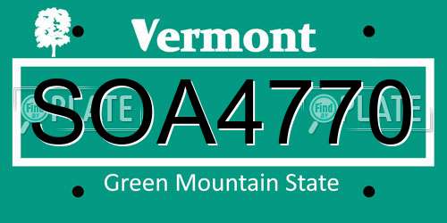 SOA4770 Vermont License Plate