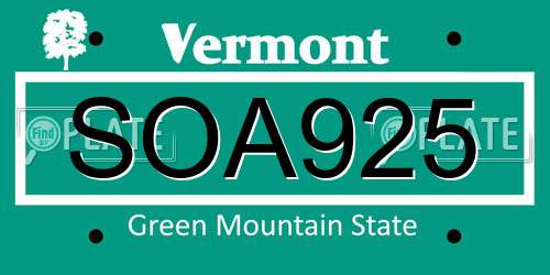 SOA925 Vermont License Plate