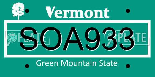 SOA933 Vermont License Plate