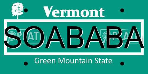 SOABABA Vermont License Plate