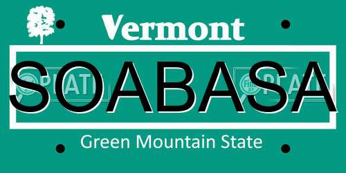 SOABASA Vermont License Plate