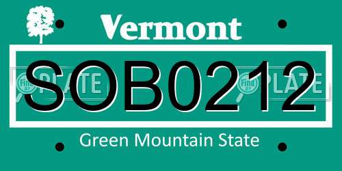 SOB0212 Vermont License Plate