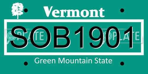 SOB1901 Vermont License Plate