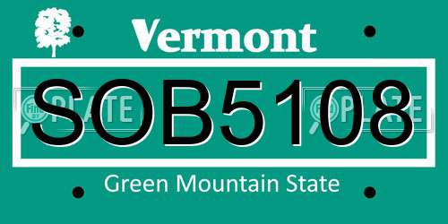 SOB5108 Vermont License Plate