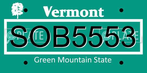 SOB5553 Vermont License Plate