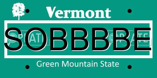 SOBBBBE Vermont License Plate