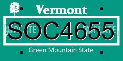 SOC4655 Vermont License Plate