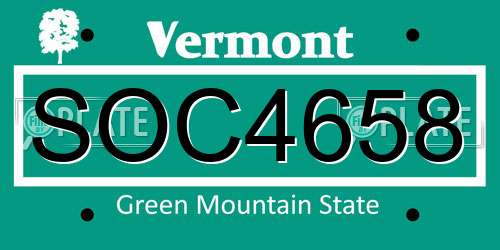 SOC4658 Vermont License Plate