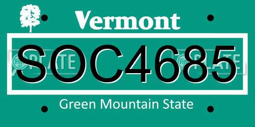 SOC4685 Vermont License Plate