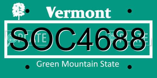 SOC4688 Vermont License Plate