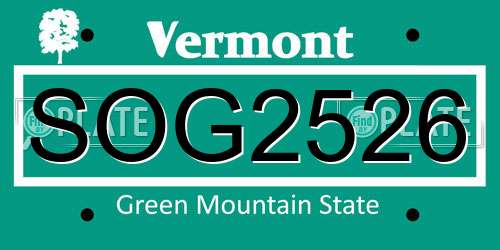 SOG2526 Vermont License Plate