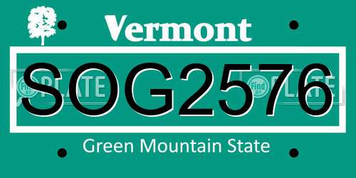 SOG2576 Vermont License Plate