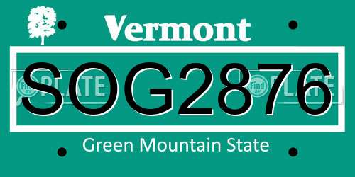 SOG2876 Vermont License Plate